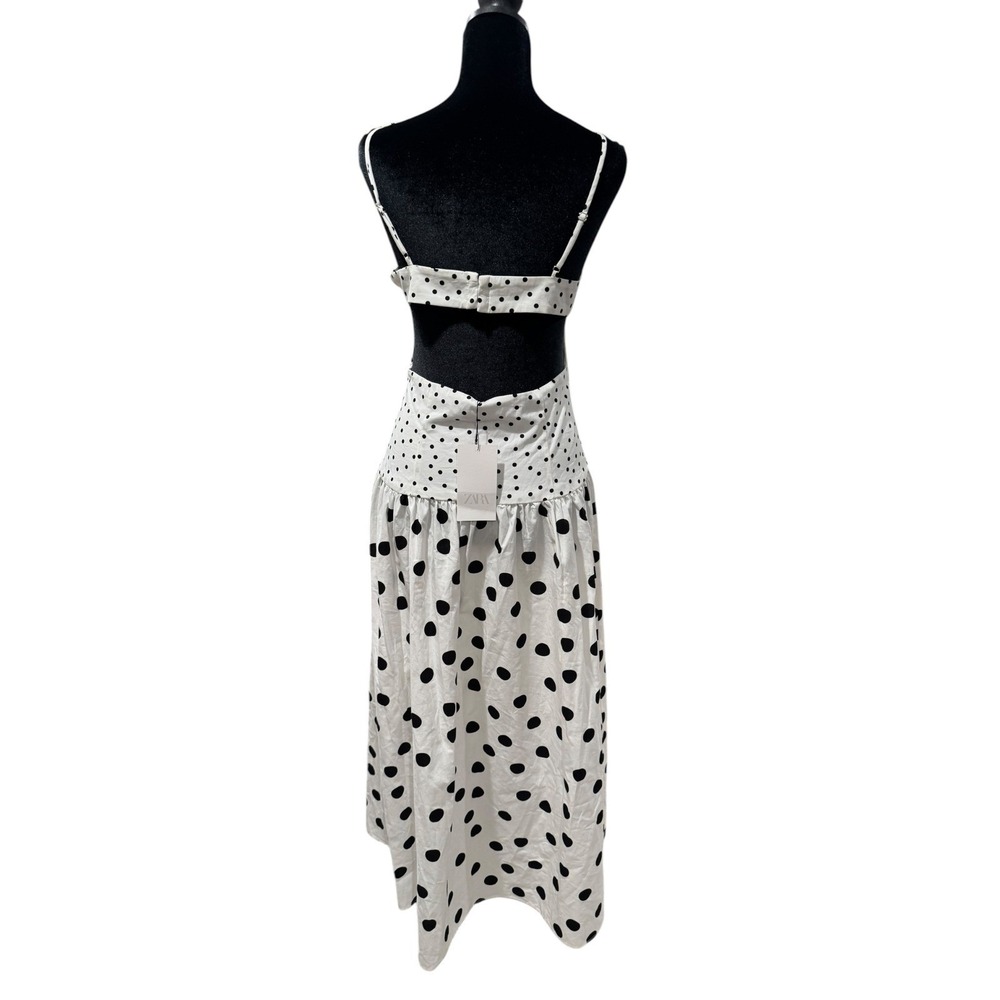 Zara Polka Dot Cutout Midi Dress White Black 3152/359/070 NWT Size Small - Picture 4 of 7